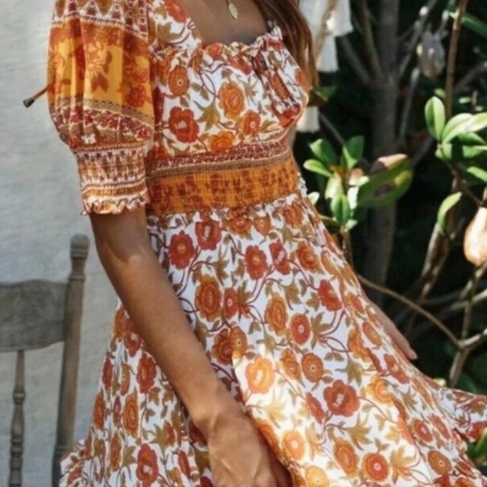 Mini Dress Floral Yellow Marigold Boho Glam NWOT